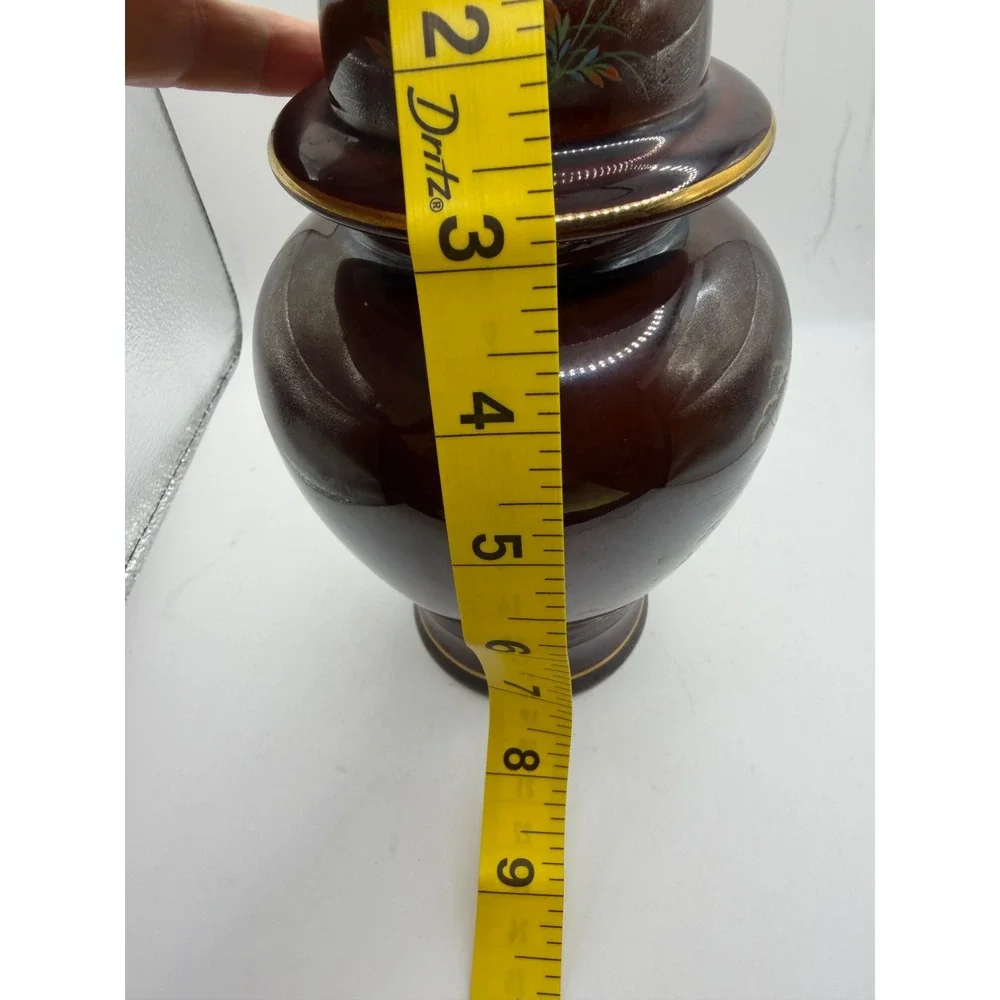Vintage Japanese Ginger Jar Lidded Porcelain Vase Brown‎  Floral Made in Japan